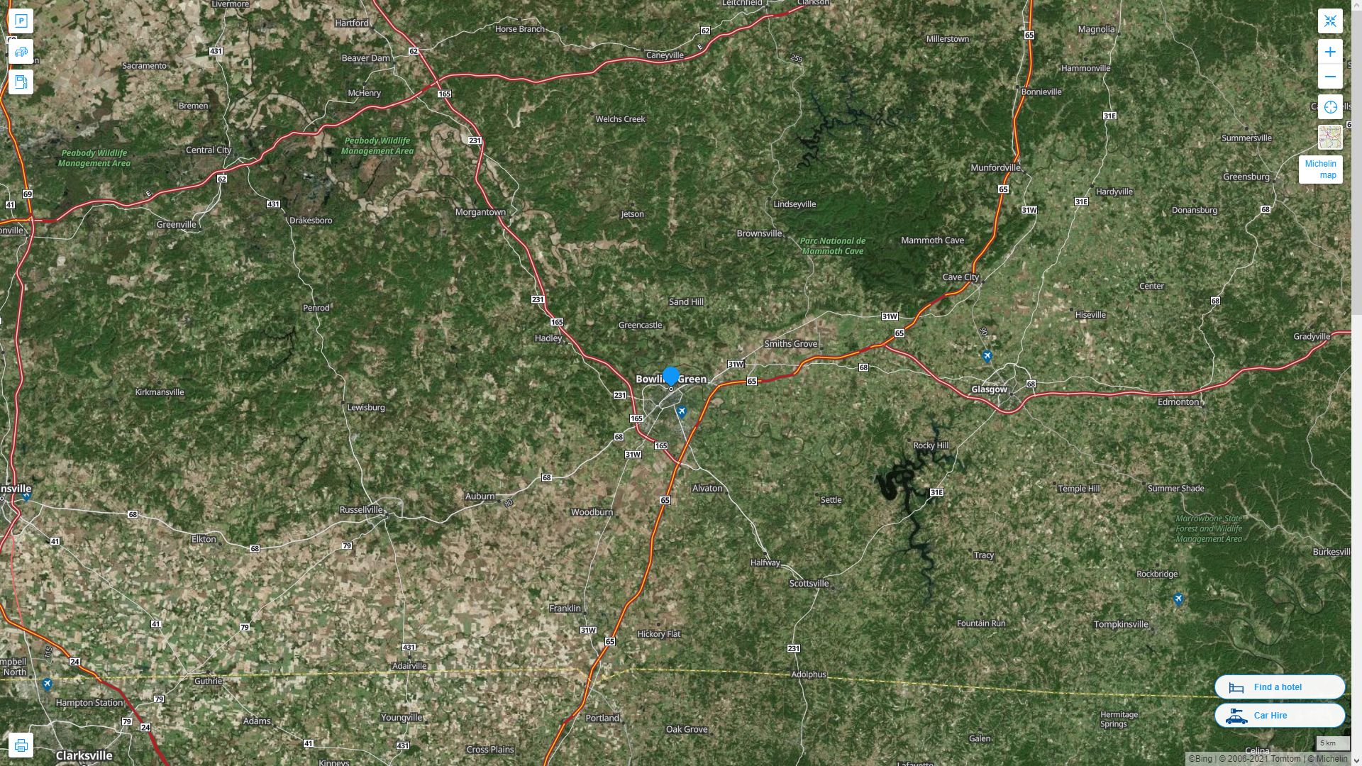 Bowling Green Kentucky Highway and Road Map with Satellite View